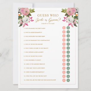 Guess Who Bride or Groom Bridal Shower Game Invitation