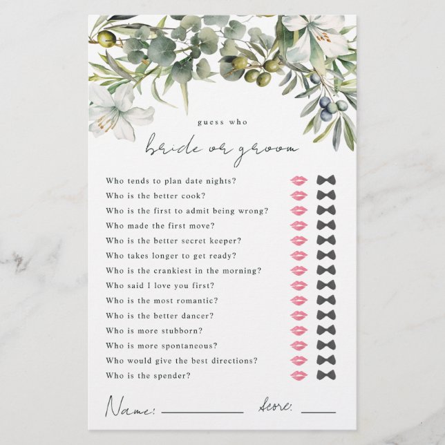  Guess Who Bride or Groom Shower Game (Front)