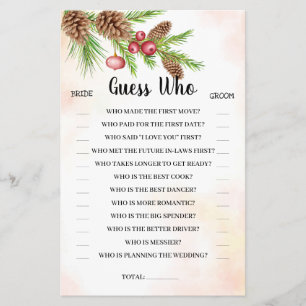 Guess Who Christmas Bridal Shower Game Card