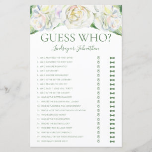 Guess Who Elegant White Roses Bridal Shower Game