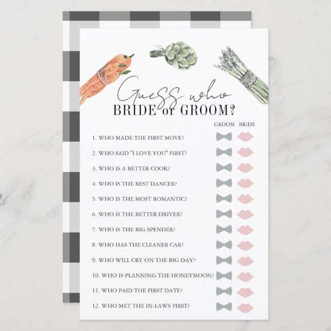 Guess Who Farmers' Market Bridal Shower Game (Front/Back)