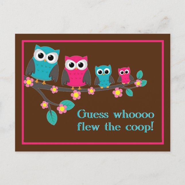 Guess Who Flew the Coop Moving Announcement (Front)