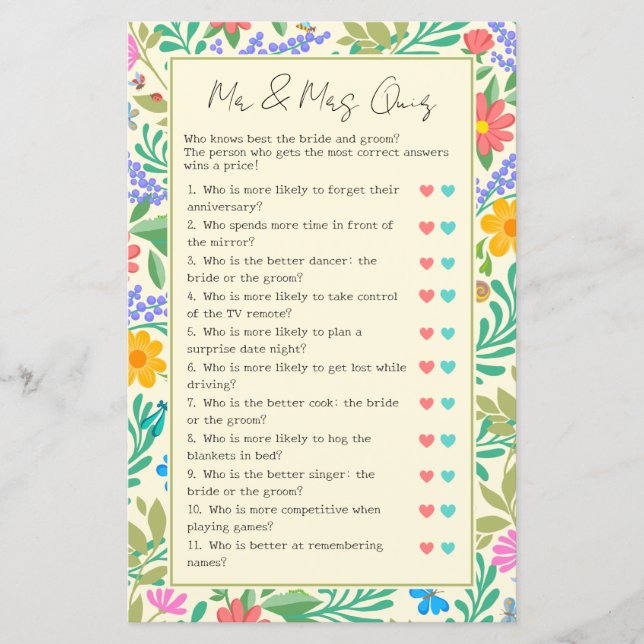 Guess Who Funny Wedding & Bridal Shower Game (Front)