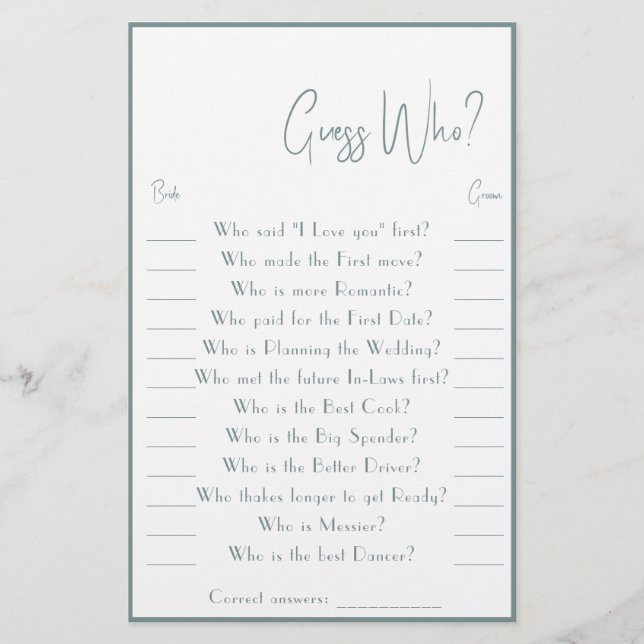 Guess Who? Game Card Flyer (Front)