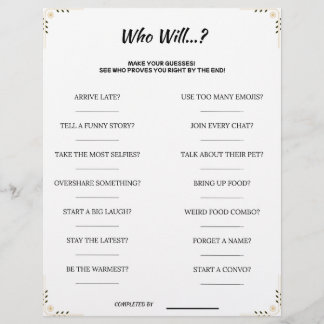 Guess Who Game – Funny & Cute Printable Party Acti Custom Letterhead