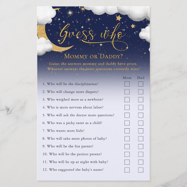 Guess Who Game Twinkle Little Star Baby Shower (Front)