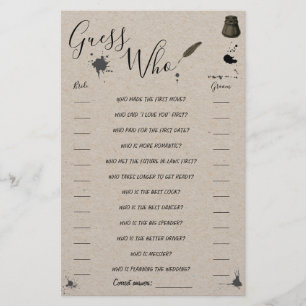 Guess Who Greenery Pen & Inkwell Shower Game Card