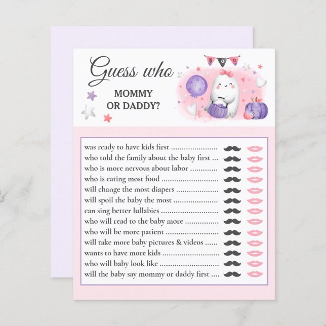 Guess Who Halloween Baby Shower Game Pink (Front/Back)