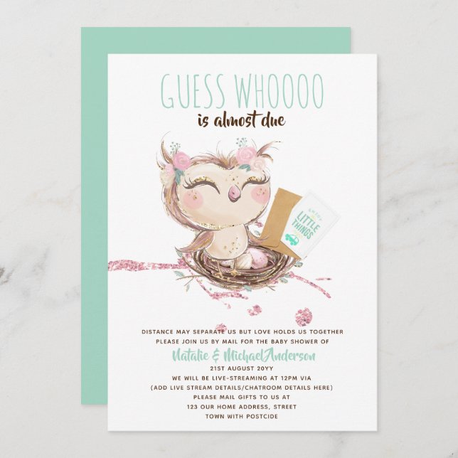 Guess Who Is Almost Due Mail BabyShower or Driveby Invitation (Front/Back)