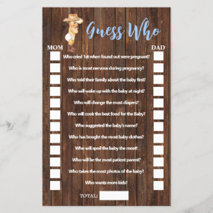 Guess Who Little Cowboy Baby Shower Game Card