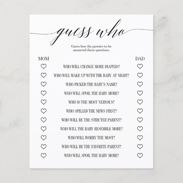 Guess Who Minimalist Baby Shower Game (Front)