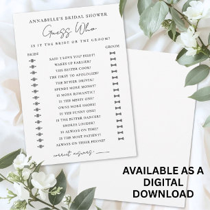 Guess Who Minimalist Bridal Shower Game Invitation