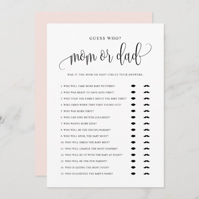 Guess Who Mum or Dad Black Script Baby Shower Card (Front/Back)