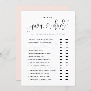 Guess Who Mum or Dad Black Script Baby Shower Card