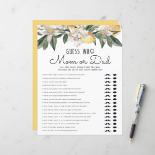 Guess Who Mum Or Dad Lemon Citrus Baby Shower