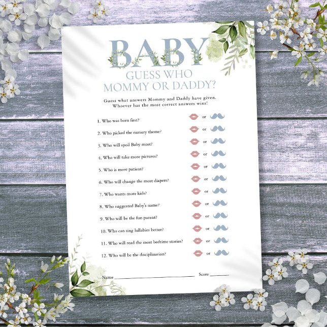 Guess Who Mummy Daddy Greenery Baby Shower Game Invitation (Guess Who Mommy Daddy Greenery Baby Shower Game Invitation)