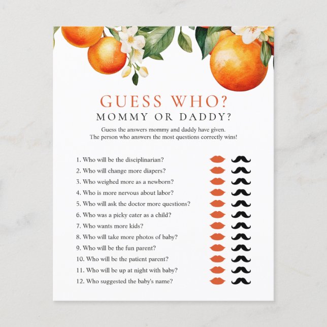 Guess Who Mummy Daddy Little Cutie Shower Game (Front)