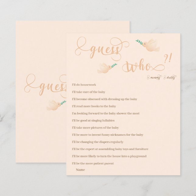 Guess Who Mummy or Daddy Baby Shower Game (Front/Back)