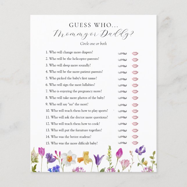 Guess Who Mummy or Daddy Baby Shower game card (Front)
