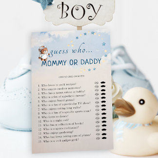 Guess Who Mummy or Daddy Baby Shower game card