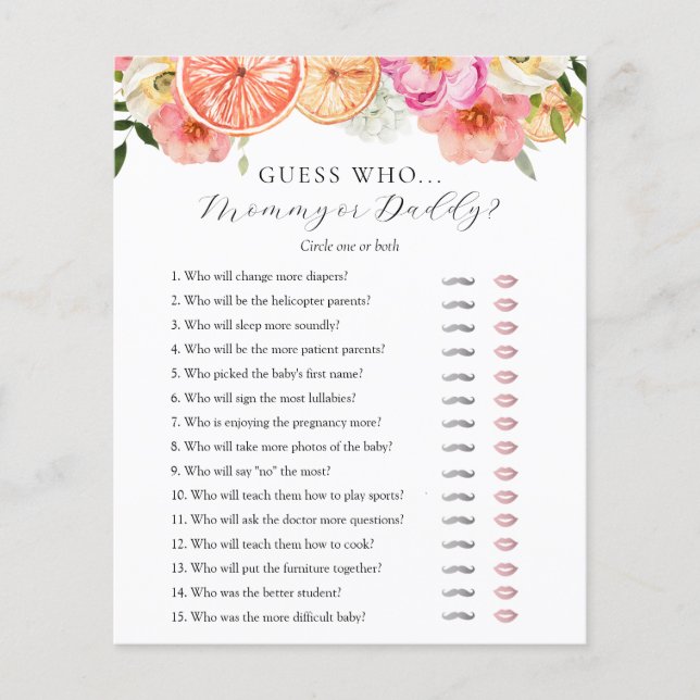 Guess Who Mummy or Daddy Baby Shower game card (Front)