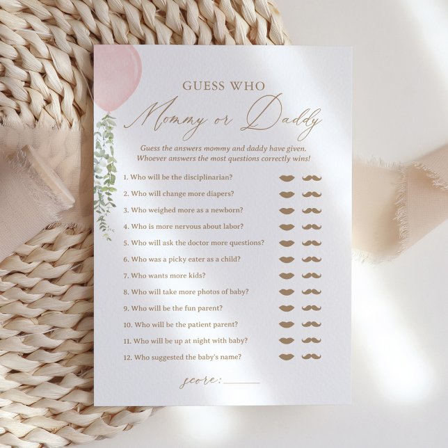 Guess Who Mummy or Daddy Balloon Baby Shower Game Invitation (Creator Uploaded)