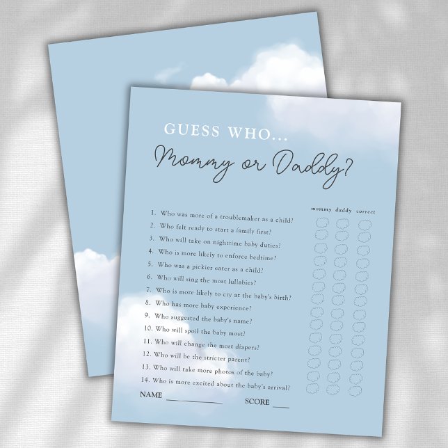 Guess Who Mummy or Daddy Boy Baby Shower Game (Creator Uploaded)