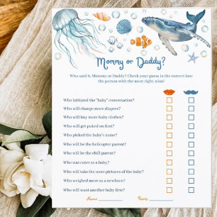 Guess who mummy or daddy Coastal Baby Shower Game