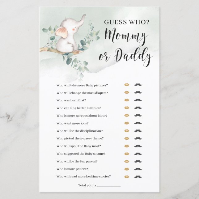 Guess who mummy or daddy game elephant boho (Front)