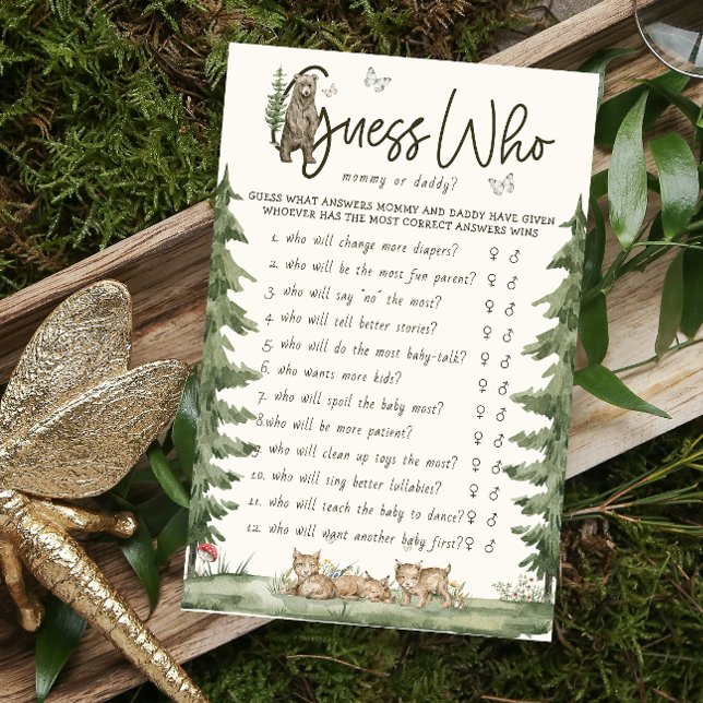 Guess Who Mummy Or Daddy Woodland Game Baby Shower Flyer (Guess Who Mommy Or Daddy Baby Shower Game)
