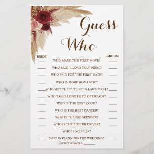 Guess Who Pampas Grass Shower Game Card