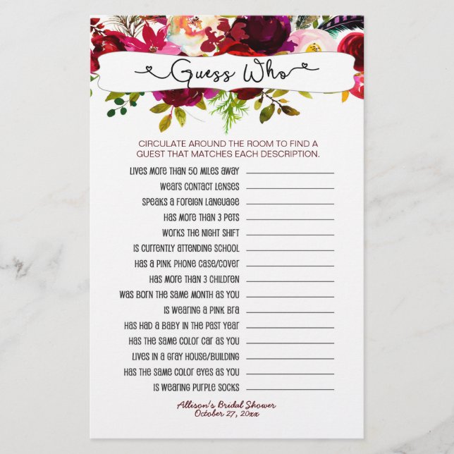 Guess who + phone games, burgundy floral 3979 (Front)