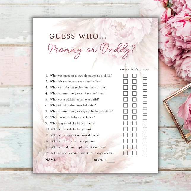 Guess Who Pink Floral Girl Baby Shower Game (Creator Uploaded)