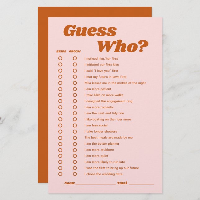 Guess who Retro Disco Bridal Shower Game (Front/Back)