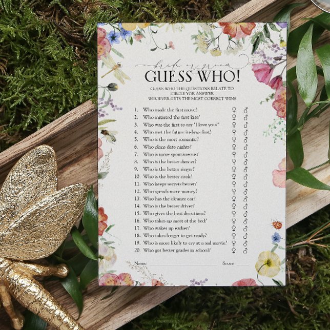 Guess Who Rustic Pressed Floral Bridal Shower Game (Bridal Shower Game!)