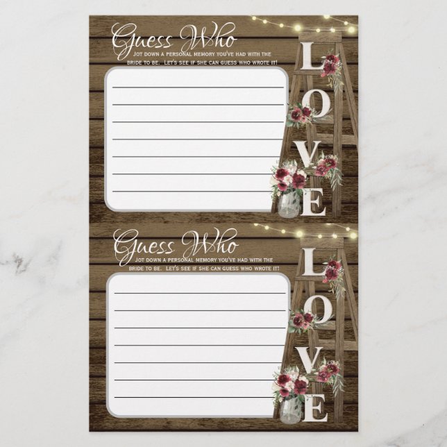 Guess Who Rustic Shower Game (Front)