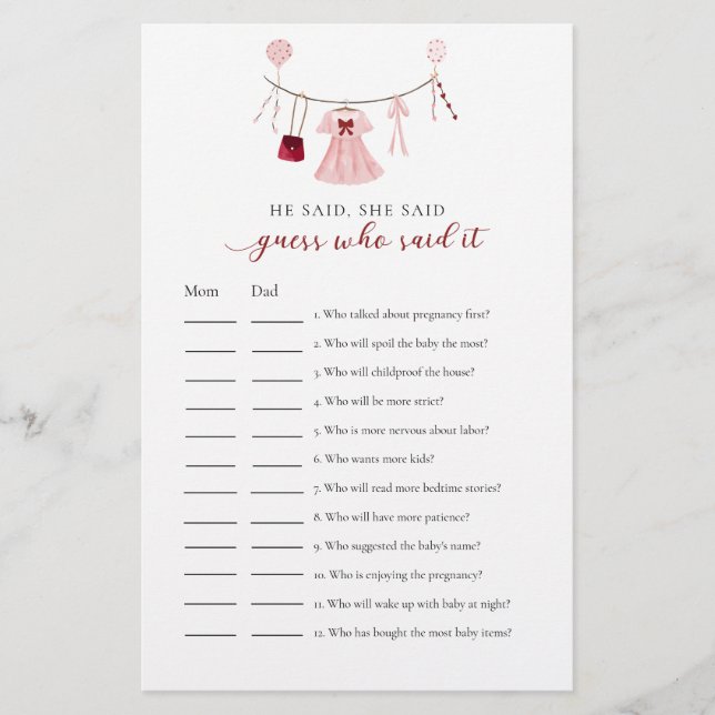 Guess who said it Little Sweetheart Baby Shower  Flyer (Front)