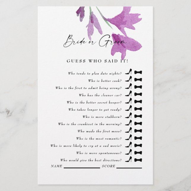 Guess Who Said It? Pink Wildflower Bridal Shower  (Front)