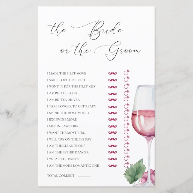 Guess Who Vino before Vows Bridal Shower Game (Front)