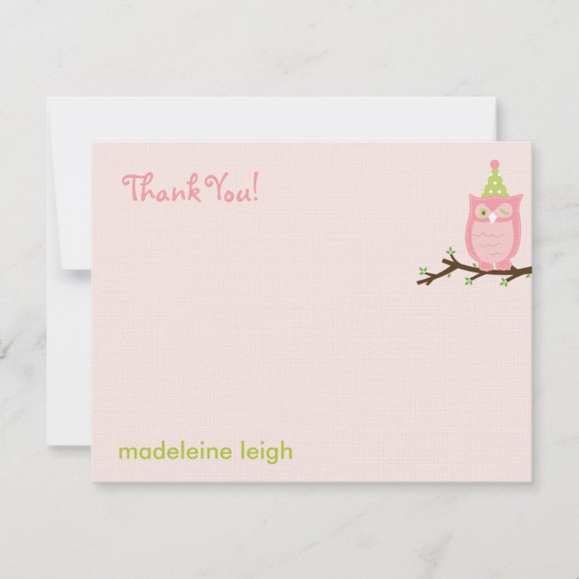 Guess Whooo? Flat Thank You Card - Pink (Front)