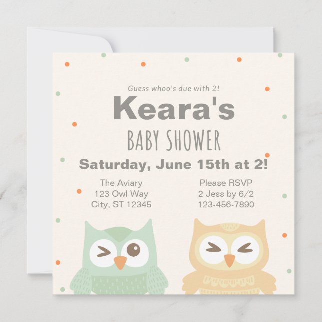 Guess Whoos Due with 2 Owl baby shower Invitation (Front)