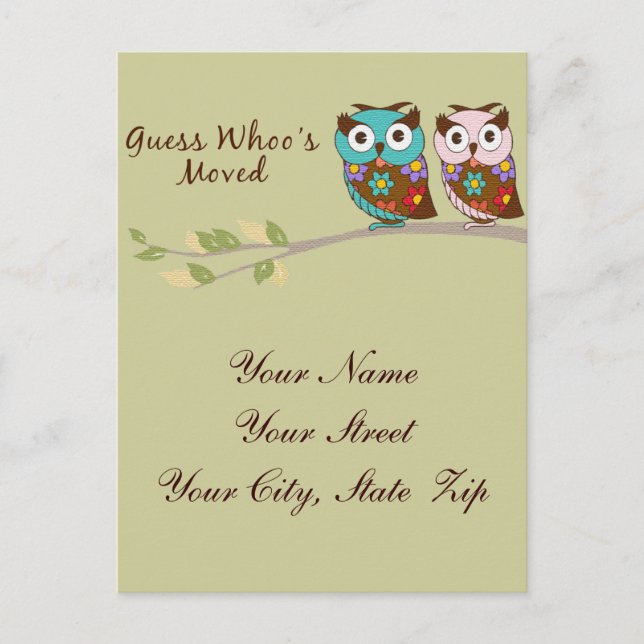 Guess Whoo's Moved Owl Card (Front)