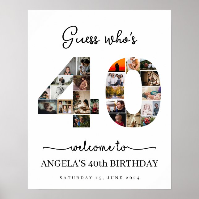Guess who's 40 Photo Collage birthday party sign (Front)