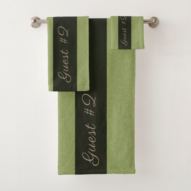 Guest #2 Fluffy Structure Custom Text Green Bath Towel Set (Insitu)