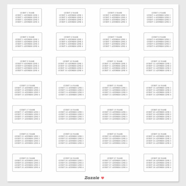 Guest Address Labels for 28 Invitation Envelopes (Sheet)