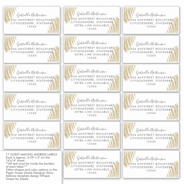 Guest Address Labels Gold Glitter Palm Leaf (Front)