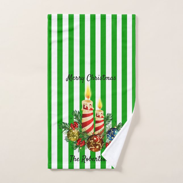 Guest Bathroom Christmas Stripe Personalise Name H Hand Towel (Hand Towel)