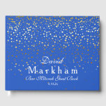 Guest Book<br><div class="desc">This guest book is shown in Royal Blue with a curtain of Golden-coloured petite stars on both front and back are splattered all over this guest book. Front has text reading your personalised name in a fancy script, your last name in bold text style along with custom date beneath. Personalise...</div>