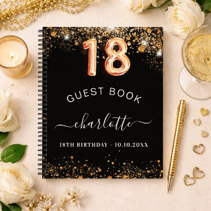 Guest book 18th birthday black gold glitter name
