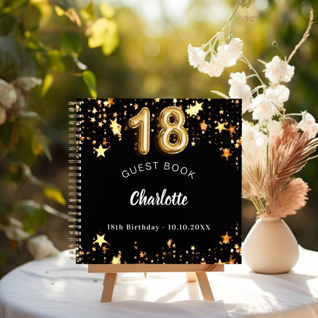 Guest book 18th birthday black gold stars (Creator Uploaded)